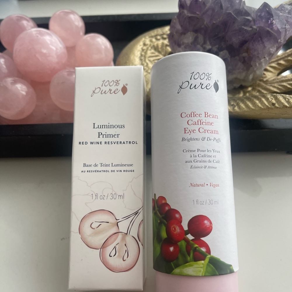 100% pure 1x luminous primer and 1x coffee bean eye cream set